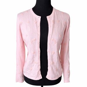JAXSPORT Pink Embroidered Cardigan Y2K Balletcore Coquette Soft Girl Chic- Small